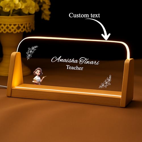 Image of Designation, Personalised LED Name Gifts, 3D Illusion Lamp Gift for Doctor,Teacher Office Laser Cut Material Acrylic Transparent (Teacher Table Lamp)
