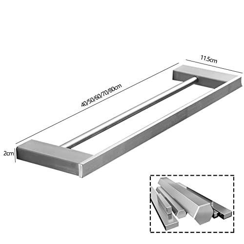 Rail de bar à serviette double 80 cm support mural argenté pour linge de bain - 4