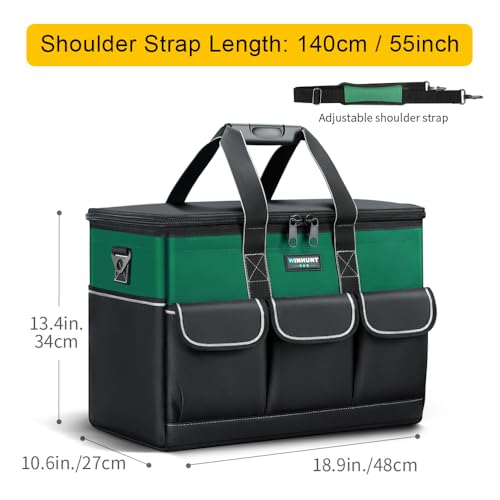 WINHUNT Tool Bag, 19-inch Wide Mouth Tool Organisers, 600 Denier with 6 Interior 8 Exterior Pockets Large Tool Bag for Home DIY & Equipment Storage, Green and Black (19 inch) - Image 2