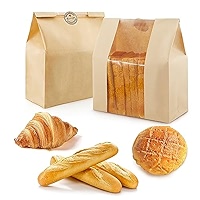 Pack Of 35 Large Kraft Paper Bread Bags With Window - 12.5x8.3x4 Inches For Homemade Bakery, Gifts