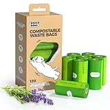 Compostable poop bags for dogs Extra 20% Thicker Biodegradable dog poop bags rolls Leak-proof,Lavender Scented Pet Waste Bags Made From Cornstarch(8 Rolls,120Bags)