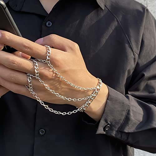 Punk Ring Bracelet for Men Gothic Hand Chain Bracelet Silver Hand Ring Bracelet for Men2