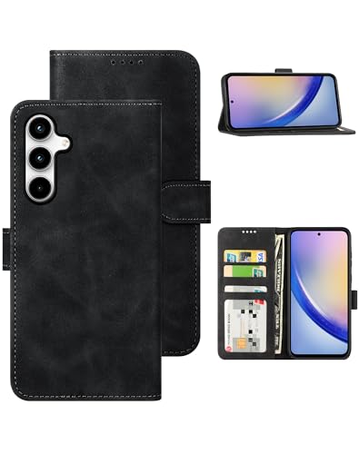 Étui pour Galaxy A35 5G en cuir synthétique à rabat avec protection anti-chocs noire