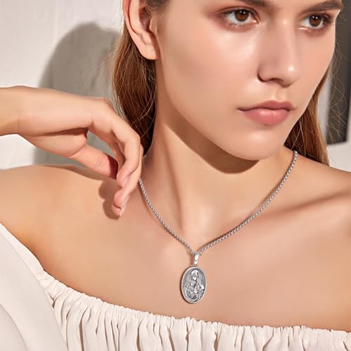 Religious Necklace 925 Sterling Silver Virgin Mary and Jesus Necklace Medal Pendant Protection Amulet for Men Women4