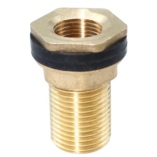 Image of 1 /2 Inch Female 3 /4 Inch Male Solid Brass Tank Connector with Threaded Bulkhead Fitting and Rubber Ring Plumbing Fitting for Water Tank Homemade Water Storage Barrels Pipe