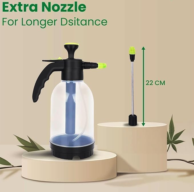 Image of SJ Organics 2L Pressure Spray Pump with Long Nozzle, Transparent Spray Bottle for Plants Adjustable Nozzle, Leak-Proof Compression Sprayer for Watering, Fertiliser & Pesticide, Garden Lawn Plant Care