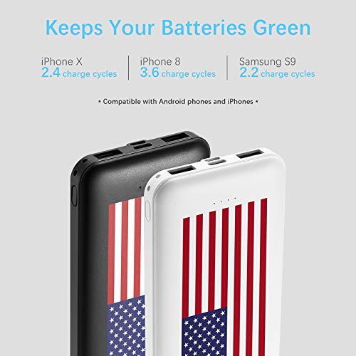 Miady 2-Pack 10000mAh Dual USB Portable Charger, Type-C Fast Charging Power Bank, Slim Backup Battery Pack Compatible with iPhone 16/15/14/13 Galaxy S24/22 iPad Android etc (Flag Edtion)