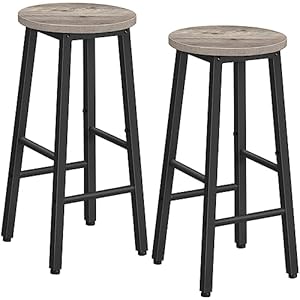 HOOBRO Bar Stools, Set of 2 Bar Chairs, 25.8″ Height Stools, Breakfast Bar Stools, Industrial Kitchen Bar Chairs, for Dining Room, Kitchen, Bar, Solid and Stable, Greige and Black BG07BY01