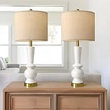 PORTRES 27' Modern Ceramic Table Lamp Set of 2 for Living Room White & Gold Bedside Lamps for Bedroom Nightstand Lamp Tall End Table Lamps