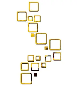 Bikri Kendra - Square Golden 3 Set Decorative Mirror Stickers for Wall, Wall Mirror Stickers, 3D Acrylic Stickers Wall Stickers for Hall Room, Bed Room, Kitchen Living Room Kids Room.