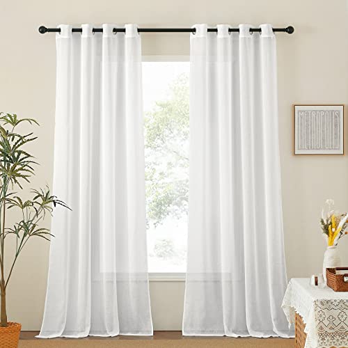NICETOWN White Linen Curtains 144 inch Length 2 Panels, Grommet Linen Weave Curtains & Drapes Privacy with Light Filtering Window Treatments for Bedroom/Living Room, W52 x L144, 2 Panels