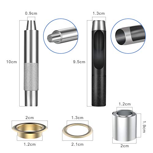 Vastar Eyelet Punch Kit, 100 Sets Grommets Eyelets with 3pcs Grommet Setting Tool, Fabric Hole Punch, Eyelets for DIY Projects Leather, Shoe, Clothe, Canvas, Gold and Silver(1/2 Inch Inside Diameter)