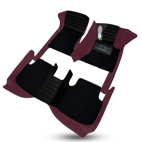 Image of Autofurnish Exclusive 9D Car Mat Full Set for Mahindra XUV700 (5 Seater) 2021 || Luxury Leather Dual-Stitch Full Set 9D Car Floor Mat || 100% Waterproof || Color : Black Grape Wine