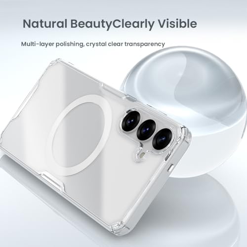 Image of Nillkin Case for Samsung Galaxy S25 (6.2 inch Inch) Nature TPU Pro Magnetic Works with Magsafe Charger Hard Borders + PC Back & Impact Resist Edges Soft Flexible White Color
