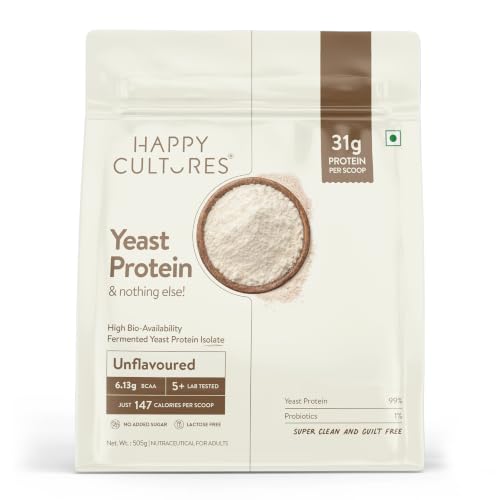 Image of Happy Cultures 31g Unflavoured Yeast Protein Isolate | Mixes Into Everything| Higher Absorption than Whey Protein | Superior Muscle Recovery | Gut Friendly & No Bloat| PDCAAS of 1 | No Added Sugar- 505g