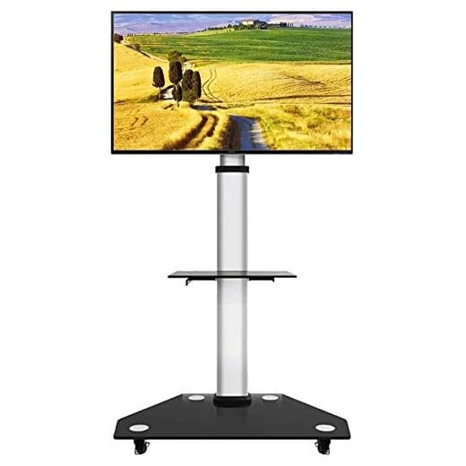 TV Wall Mount Glass TV Cart for 30/49/55/65/70/75/80 Inch LCD LED Plasma Flat Screen Panel | Mobile Trolley Floor Stand with Locking Wheels with 2 Storage Shelf Load 58kg