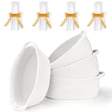 4 Pack Small Woven Basket with Handles, All 12'x 8'x 5', Cotton Rope Room Shelf Storage Basket, Cat Toys, Cute Baby Gift Basket with Gift Bags and Ribbons for Nursery, Empty Decorative Gift Chest Box