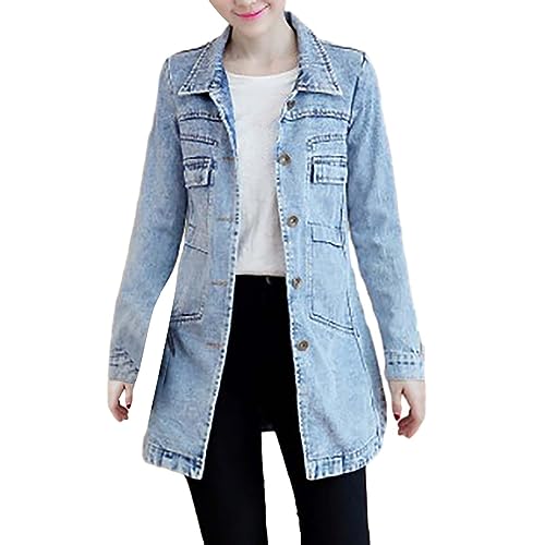 Chaqueta Vaquera Vintage para Mujer, Elegante Manga Larga Chaqueta De Camionero Otoño E Invierno Estilo Informal Entretiempo Chaqueta Vaquera Sexy Chaqueta De Mezclilla Lavada