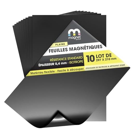 The Magnet Shop Feuille Aimantée - Plaque Aimantée A4 - Feuilles Magnétiques Souples de 0,4 Mm pour le Rangement des Outils, les Arts et Métiers - Paquet de 10
