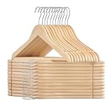 SONGMICS Cintre Bois, Lot de 24, avec Encoches Antiglisse, Barre Antidérapante pour Pantalons, Crochet Pivotant à 360°, pour Costumes, Chemises, Manteaux, Beige Naturel CRW010N24