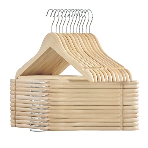 SONGMICS Wooden Hangers, Pack of 24, Coat Hangers, Non-Slip, Pants Bar, 360Β° Swivel Hooks, for Jackets, Shirts, Coats, Natural Wood UCRW010N24 24 Pack
