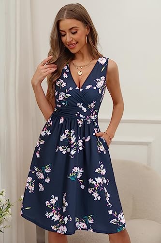 Image of OUGES Women's Summer Spaghetti Strap V-Neck Floral Short Party Dress with Pockets