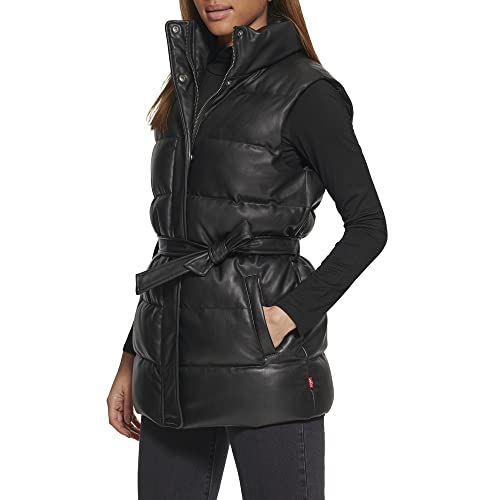 Levi's Women's Plus Size Vegan Leather Puffer Vest, Black With Belt, 4X #TOP2