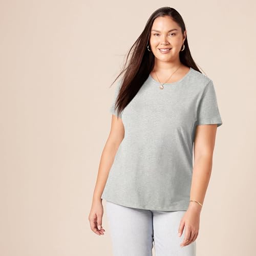 Amazon Essentials Camiseta de Manga Corta con Cuello Redondo y Corte Recto Mujer, Pack de 2, Carbón Mezcla/Gris Claro Mezcla, M
