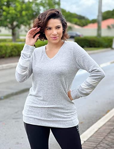 Aokosor Womens Fall Clothes 2022 Soft V Neck Sweatshirts Long Sleeve Shirts Fashion White Grey M #TOP1