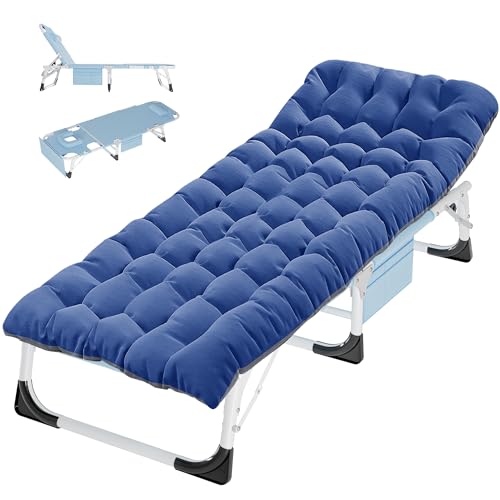 ABORON Folding Camping Cot W/Mat & Face Arm Hole for Adults, Adjustable Heavy Duty Outdoor Bed,1200 D Layer Oxford Travel Camp Cots for Beach, Pool, Lawn,Yard, Patio