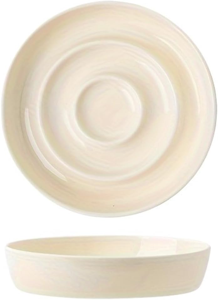 Ceramic Slow Feeder Cat Bowl Non-Tip Small Round Anti-Choking Thickened and Non-Slip Multiple Colors Shapes(Purple)