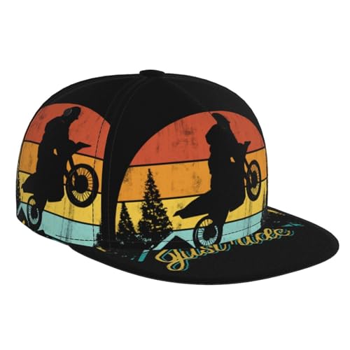 Retro Sunset Motorcycle Fashion Flat Brim Baseball Cap â€“ Stylish Unisex Cap with All-Over Print Design â€“ Breathable Lightweight Hat for Daily Wear, Outdoor Activities, and Travel Black