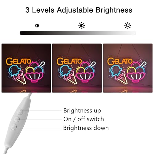 Image of Gelato Neon Sign, Neon Lights Hanging Wall Art Decoration for Restaturant Shop Food Truck Market Bakeries Cafe Celebration Home Decor, USB Powered Ultra Bright Dimmable,15.75x11.8inches