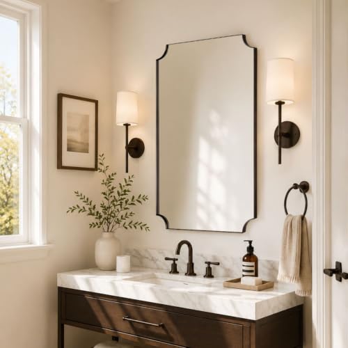 Image of TEHOME Oil Rubbed Bronze Bathroom Vanity Mirror, Dark Bronze Asymmetrical Bathroom Mirrors, 24x30''