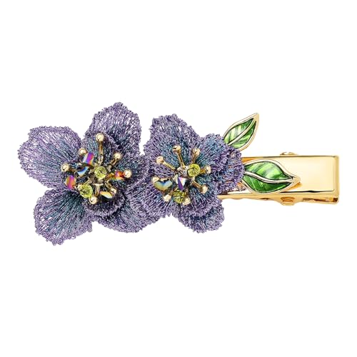 Image of Forget me not Flower Brooch Handmade Gold Thread Embroidered and hand-Drip Enamel leaf, Gradient Botanical Floral Brooch pins for women, SHE'S FREE STYLE JUST FOR YOU [Bencao Gangmu Series]Vintage Plant Jewelry
