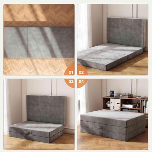 MOLPHIT マットレス シングル 28D 3つ折り厚さ10cm 折り畳みマットレス ベッド・ソファ・椅子に変身 多機能 ダブルサイドデザイン 取り外し可能な洗濯カバー付き - 狭いスペースでも収納可能、旅行・キャンプに最適 [4]