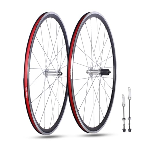 700C Road Bike Wheelset Doule Layer Front/Rear Rims V Brake Quick Release 24H Hubs For 7/8/10/11 Speed Cassette(Silver)