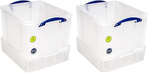 Really Useful Box Plastic Storage 35 Litre with XXL Lid White Strong (Pack of 2)
