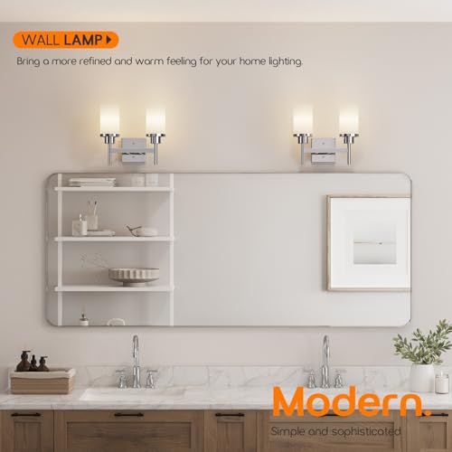 Image of Vanity Lights Polished Chrome Bathroom Light Fixtures with White Frosted Glass Shade, Double Wall Sconces for Mirror Hallway Entrance Porch T001CH-L2