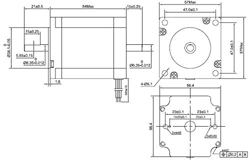 STEPPERONLINE Nema 23 Stepper Motor 2.83Nm 4A 8-Wire 6.35mm Dual Shaft CNC Mill Lathe Router