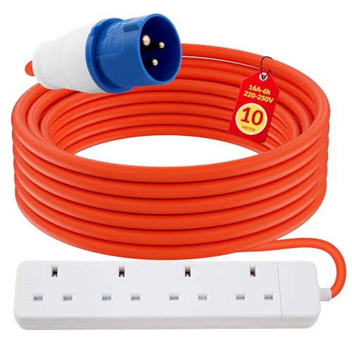4 Gang Electric Hook Up for Camping 10 Metres 16A to 13A Extension Lead Heavy Duty-250V Mains Lead for Caravans Mobile Homes Motorhomes