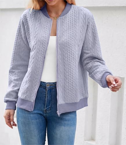 Image of WROLEM Women's Zip Up Cardigan Sweater Cable Hoodies Long Sleeve Jacket Outfits Crewneck Casual Coat