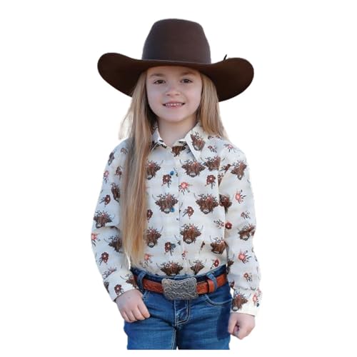 Cruel Girl Girls' Long Sleeve Western Snap Shirt Cream Print