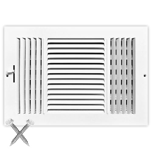 12x8 Supply Air Vent Cover 3-Way Grille for Wall or Ceiling Duct Opening - Flat Stamped Face Air Diffuser by HVAC Premium - White - Overall Size: 13.75' x 9.75'