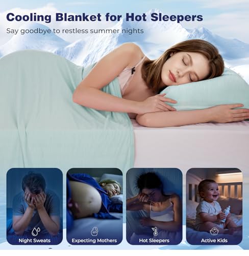 Image of Luxear Cooling Blanket for Summer Throw Arc-Chill 3.0, 150x200cm,Green | Keep Cool For Sofa Bed, Comfort Soft Lightweight Nap Fabric Breathable Adult Baby Children Pet Dog Queen Size