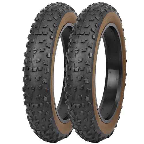 GRELiving 2er-Pack E Bike Reifen,Faltbar Fat Tire Fett Fahrradreifen 20x4.0/26x4.0 Zoll Ersatzreifen Fahrrad Mantel Reifen für E-Bike/Mountain Snow Bike (Schwarz mit Braun-Wand, 20x4.0Zoll)