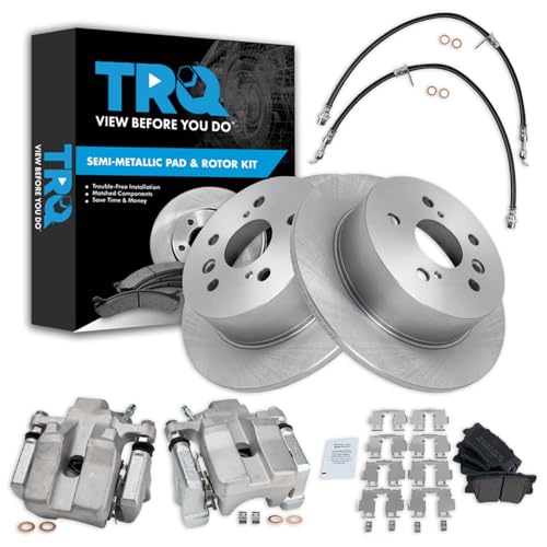 Image of TRQ Rear Brake Pad and Rotor Set Semi Metallic Rotors Calipers Hoses | For 2007-2012 Lexus ES350 2008-2012 Toyota Avalon 2007-2011 Camry