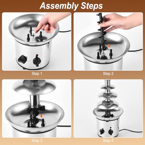 4 Tier Chocolate Fountain Machine, Electric Chocolate Melting Machine, Chocolate Fountain Fondue Set, Chocolate Fountain Machine for Candy Parties Weddings Bar Buffet Kids Birthday Party - Image 3