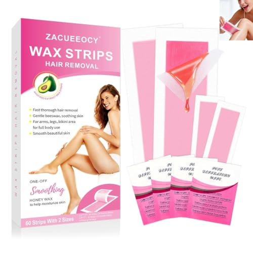 60 PCS Wax Strips Hair Removal: 40 Body &amp; 20 Facial Hair Removal - Waxing Kit for Women, Face, Eyebrow, Arms, Legs, Chest, Back, Bikini/Brazilian Waxing Strips &amp; 4 Calming Oil Wipes