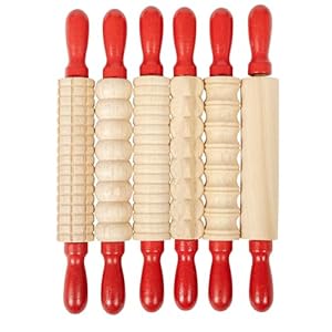 READY 2 LEARN Mini Textured Wooden Rolling Pins – Set of 6-7.25 inches – Turning Handles – Rollers for Kids’ Dough, Crafts, Imaginative Play